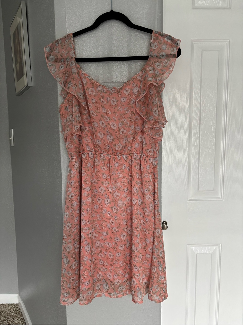 New Look Peach Floral Dress Size 16 Ruffles - Picture 3 of 9